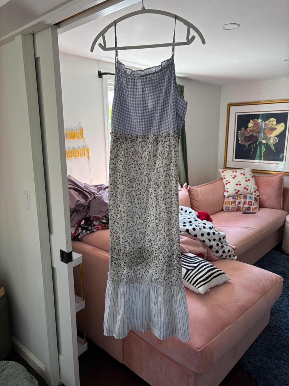 Rails Blue & Cream Gingham and floral Mix Print Maxi Dress